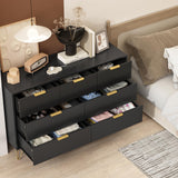 BAZELOR Black Dresser for Bedroom, 7 Drawers Dresser with Golden Handles, Modern Wood Chest for Living Room, Hallway, Entryway BAZELOR