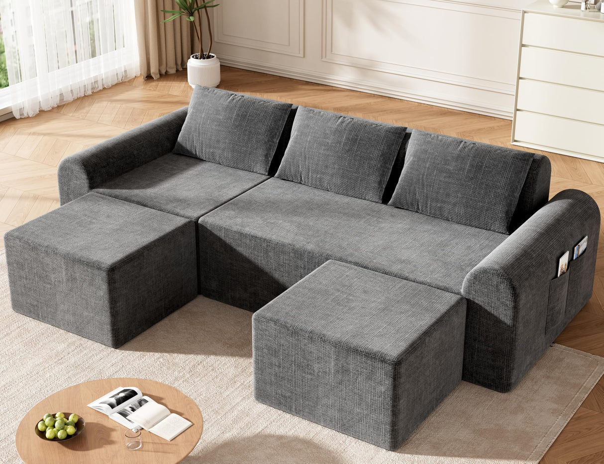 Decofy Cloud Sectional Couch with 2 Ottomans & 3 Pillows, Boneless Couches for Living Room, U Shaped Sectional Sofa Deep Seat Comfy Couch for Small Spaces, No Assembly Required, 72h to Restore Decofy