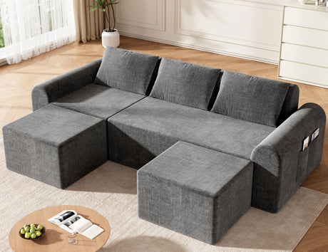 Decofy Cloud Sectional Couch with 2 Ottomans & 3 Pillows, Boneless Couches for Living Room, U Shaped Sectional Sofa Deep Seat Comfy Couch for Small Spaces, No Assembly Required, 72h to Restore Decofy