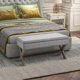 HOMCOM 35.75" Storage Ottoman, Upholstered Storage Bench with Hidden Space, Nailhead Trim and X-Shaped Wood Legs, for Living Room, Entryway, Bedroom, Grey HOMCOM