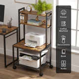 Asgolion Large Printer Stand with Storage, 40" Tall 4 Tier Printer Table with Wheels for Home Office, Printer Cart Beside Desk for Printer, Scanner, Fax, Living Room, Kitchen, Rustic Brown Asgolion