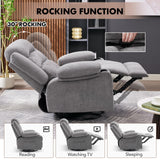 Rocker Recliner Chair with Heat and Massage, 360° Swivel Recliner Chairs for Adults, Oversized Recliner Single Sofa Seat with Cup Holders, Lazy Boy Recliner Single Sofa, Grey Huatean Home