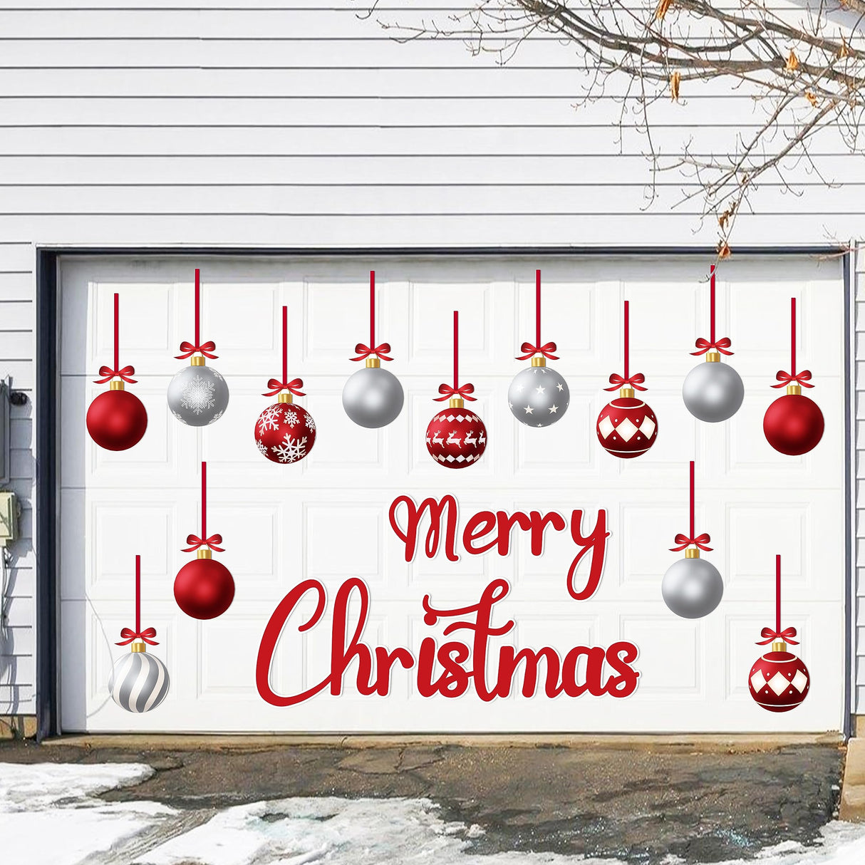 90shine 32PCS Christmas Garage Door Decorations Magnets - Merry Xmas Ball Holiday Refrigerator Fridge Kitchen Decor(Red, Silver) 90shine
