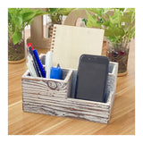 Cregugua Rustic Wood Pen and Pencil Holder Decorative Stationary Wooden Organizer Office/Home (5.5X7.9X3.5 in) Cregugua