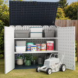 TUOZE 34 Cu Ft Resin Storage Shed with 2 Shelves, Waterproof Outdoor Storage Cabinet with Sloping Roof & Lockable Lid for Garden Tools, Trash Cans (Beige) Tuoze