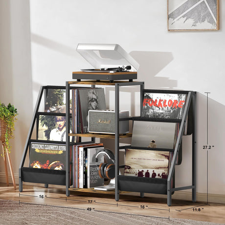 Record Player Stand with Vinyl Storage, Record Player Table with Vinyl Record Storage Up to 280 Albums, Turnta ble Stand with Record Holder Vinyl Display Shelf, Record Cabinet for Vinyls Media Stereo Tewinko