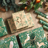 RUSPEPA Christmas Kraft Wrapping Paper - Owl, Reindeer, Christmas Ball and Text Design - 4 Rolls - 30 inches x 10 feet per Roll RUSPEPA