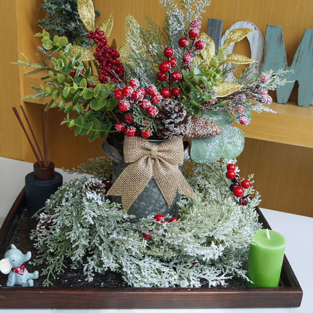 Winly 2 Pcs Artificial Snowy Cedar Garland with Pine Cones and Red Berries Christmas Greenery Garland 6 Ft Christmas Wedding Winter Holiday Party Table Runner Mantle Seasonal Centerpiece Decoration Winlyn