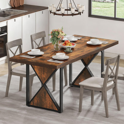 DWVO Farmhouse Dining Table for 6-8 People, 70.8-Inch Rectangular Wood Dining Table, Rustic Kitchen Dinner Table with Heavy Duty Metal Legs for Dining Room (Rustic Brown) - WoodArtSupply