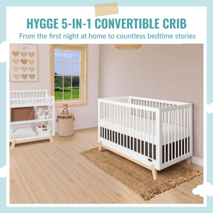 Dream On Me Hygge 5-in-1 Convertible Crib in Weathered Vintage Oak, JPMA & Greenguard Gold Certified, Made of Sustainable Pinewood, Easy to Clean, Safe Wooden Nursery Furniture