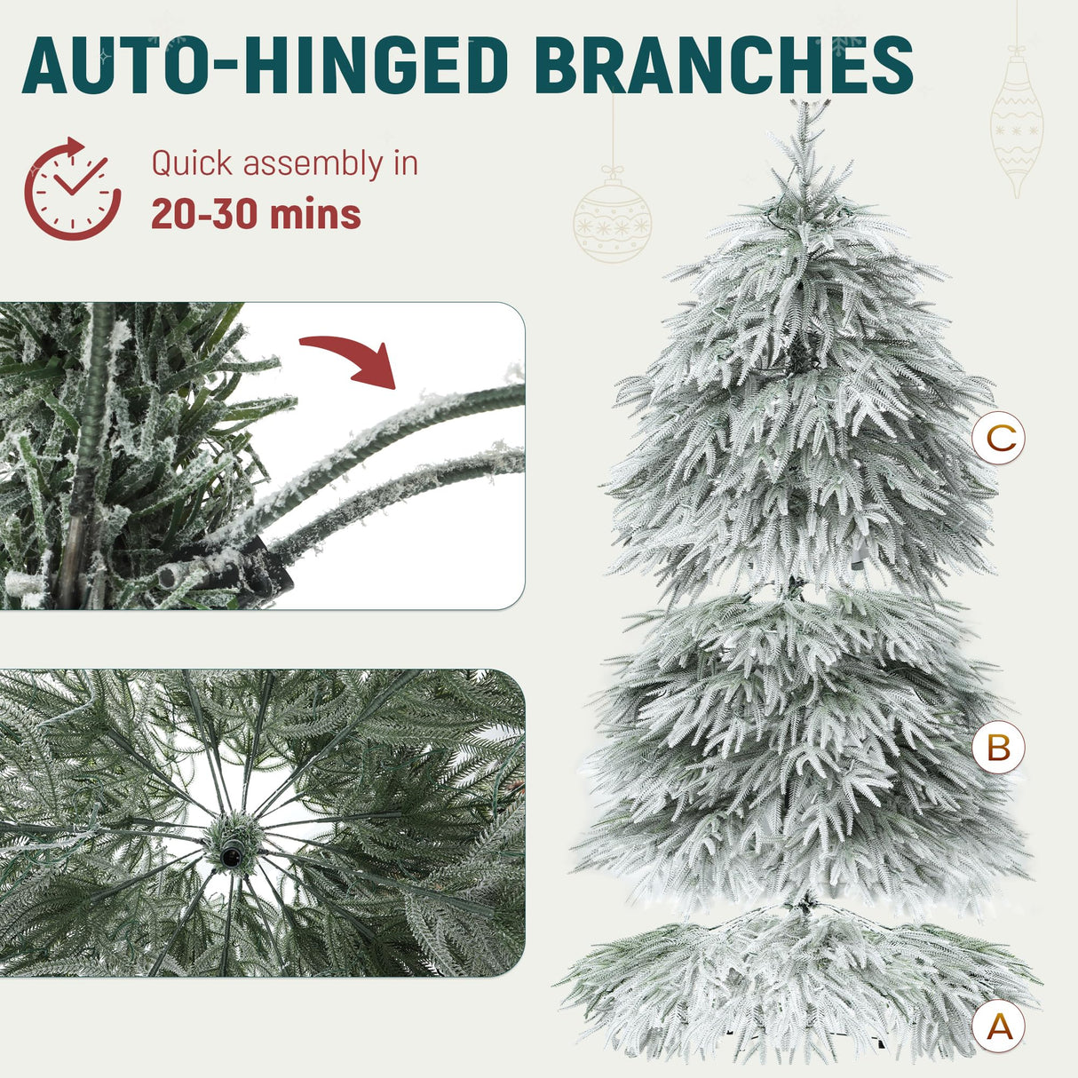 YITAHOME Pre-Lit Flocked Natural Drooping Pampas Christmas Tree, 6ft Snow Flocked Artificial Christmas Tree with 355 PE Branch Tips, 30 Feathers and 400 Lights for Home, Office, Party Decoration YITAHOME