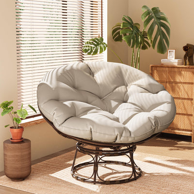 MeetLeisure 46'' Large Size Papasan Chair with Cushion and Frame, Overstuffed Thickened Papasan, Lazy Circle Round Chair, Beige