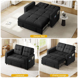 YITAHOME 55" Convertible Sofa Bed, 3-in-1 Sleeper Sofa with Iron Frame Pull-Out Bed, Linen Futon Couch with Reclining Backrest and Side Pocket, Modern Loveseat for Living Room Bedroom Apartment, Black YITAHOME