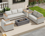 PaPaJet 6-Piece Patio Furniture Set, Wicker Patio Conversation Set with Solid Wood Armrests &Thick Legs, UV-Resistant Outdoor Sectional Sofa for Backyard, Porch, Garden(88"+63"+37") PaPaJet