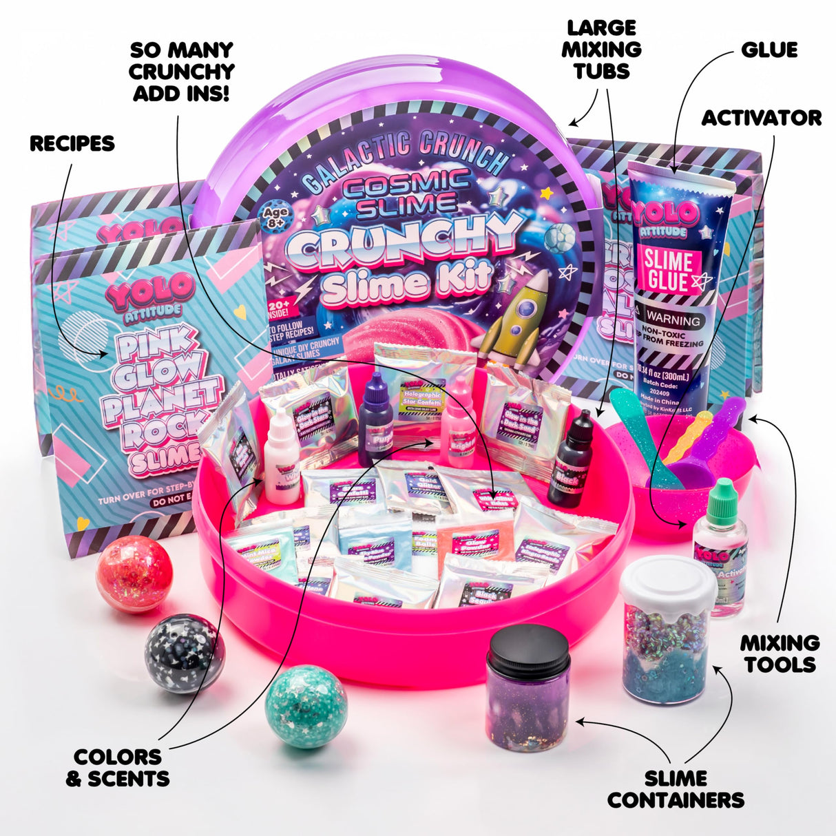 Galaxy Slime Kit for Kids Ages 8-12 - DIY Space Slime Set with Glow-in-The-Dark Effects and 20+ Fun Add-Ins - for Boys and Girls Who Love Creative Play YOLO Attitude