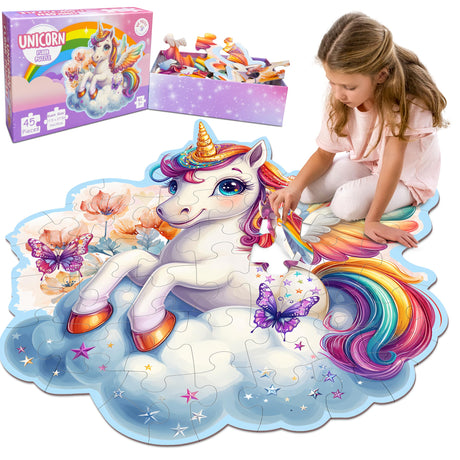 LINAYE Unicorn Puzzle for Kids Ages 4-8, Unicorn Floor Puzzles for Girls 4-6, Big Puzzles for Kids Toddlers, 48 Pieces Large Unicorn Puzzles for Toddlers Kids, Christmas Unicorn Gifts Toys for Girls LINAYE