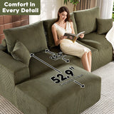 WESTSETLUX 108” Cloud Sectional Sofa Couch with High-Seat, Corduroy Modular Sofa with Oversized Chaise, High-Back Modern L-Shaped Couches for Living Room, No Assembly Required (Green) WESTSETLUX