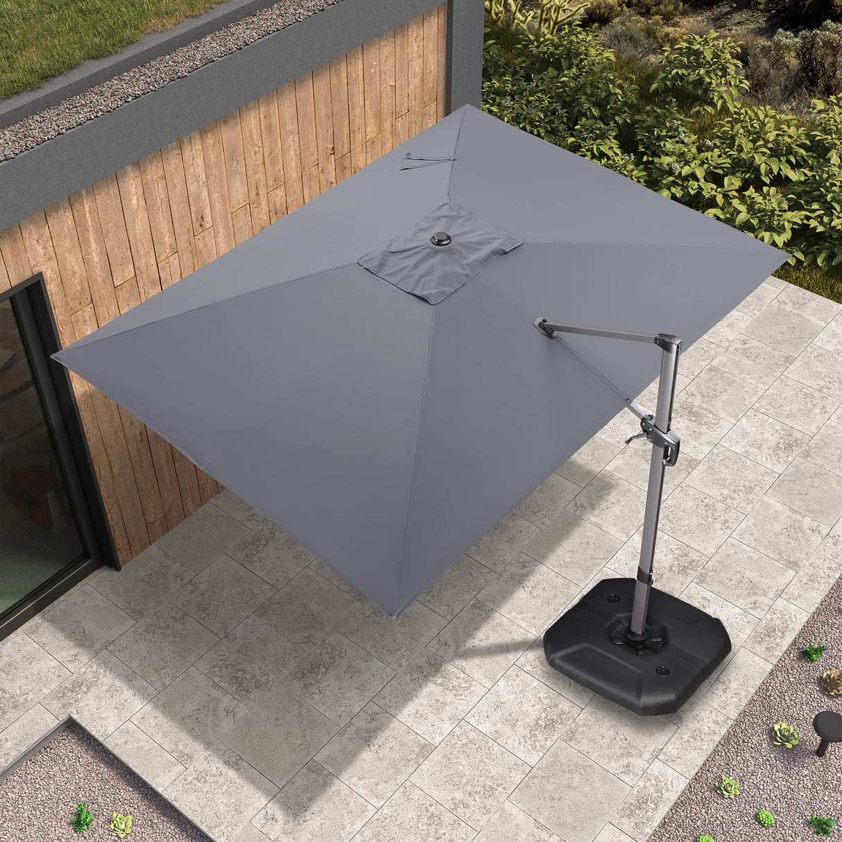 PURPLE LEAF 9' X 11.5' Patio Umbrella Outdoor Cantilever Rectangle Umbrella Aluminum Offset Umbrella with 360-degree Rotation for Garden Deck Pool Patio, Grey PURPLE LEAF