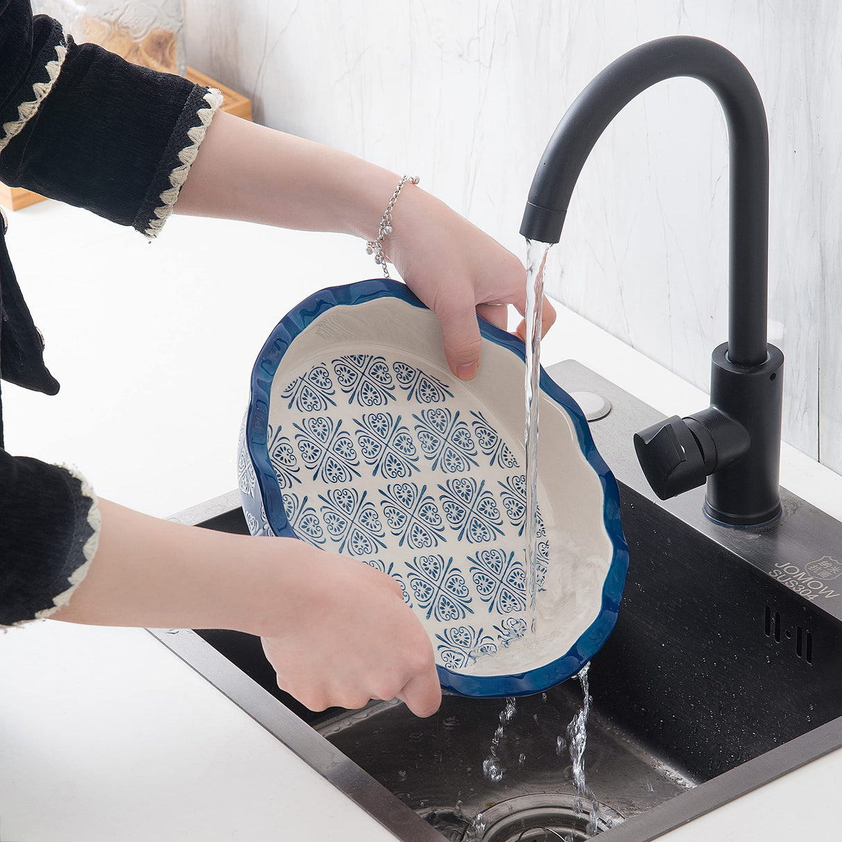 Wisenvoy Pie Pan Ceramic Pie Dish Blue Pie Plate Porcelain Deep Dish Pie Pan Non-Stick Pie Pans Wisenvoy