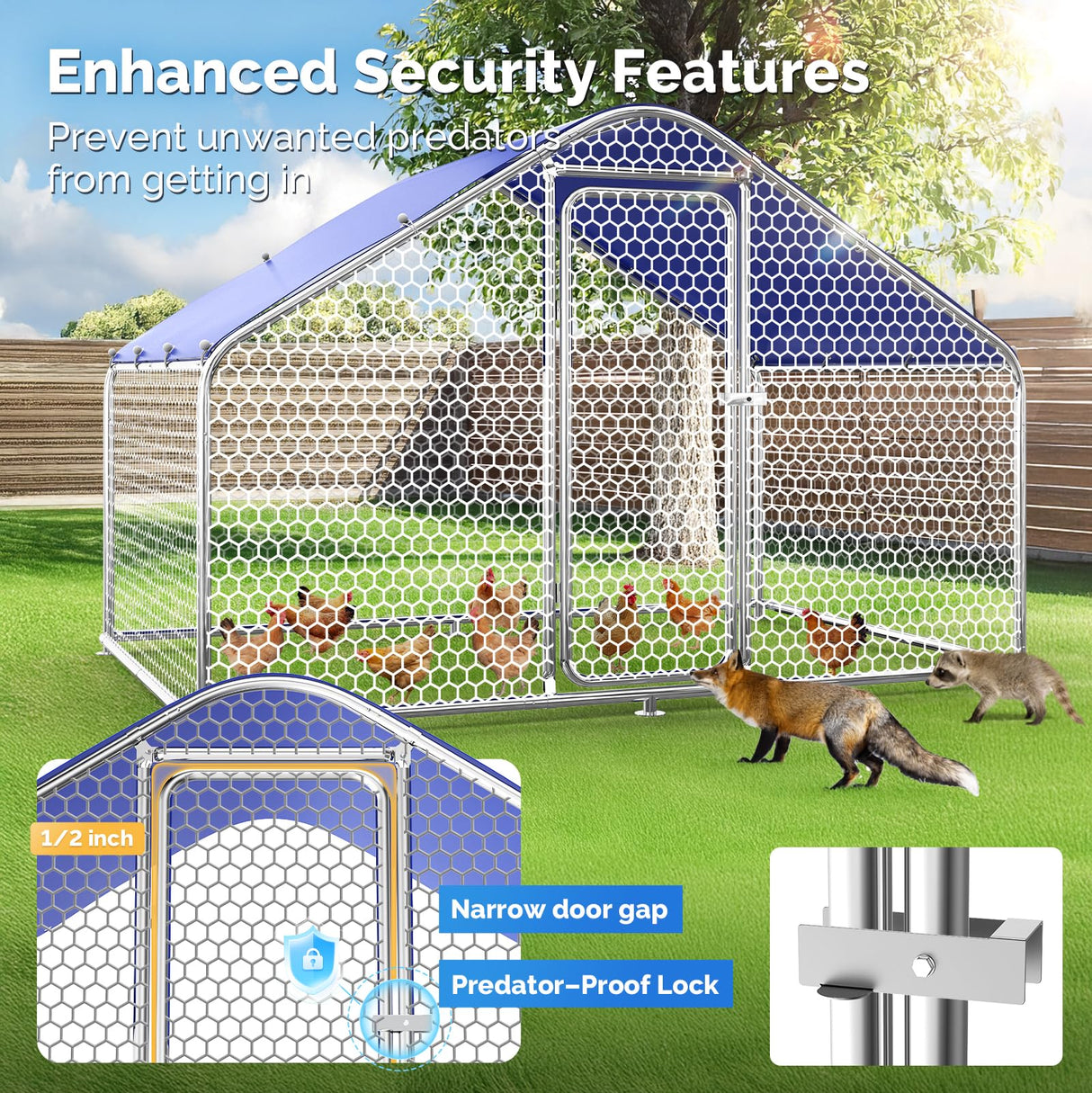 Guiferland Large Metal Chicken Coop with Hexagonal Chicken Wire, Chicken Coop Run Pen for Yard with Waterproof Cover, Outdoor Large Walk-in Chicken Coops for 8 Chickens Duck Pen House Cage Run Guiferland