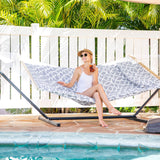 SUNCREAT 55 Inch Extra Large Double Hammock with Stand, 475lbs Capacity, Outdoor Portable Hammock with Hardwood Spreader Bar, Extra Large Pillow, Grey SUNCREAT