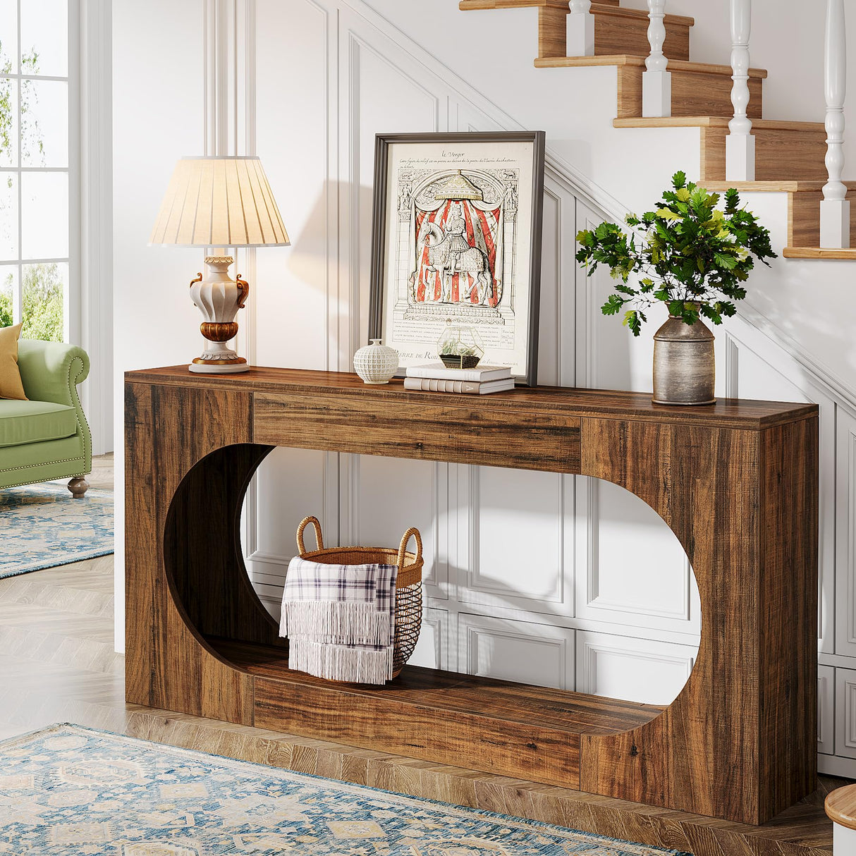 Tribesigns Console Table, 63 Inches Narrow Sofa Entryway Table with 2-Tier Storage Shelf, Wood Hallway Behind Couch Table Accent Table for Living Room, Rustic Brown Tribesigns