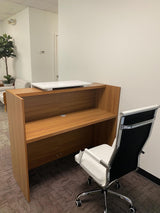 UGOS ICN 53" Modern Reception Desk, Multifunctional Modern,Transaction Countertop, Laminate Desktop, Standing Front Table for Office, Home, School, Salon, Spa - Teak and White UGOS