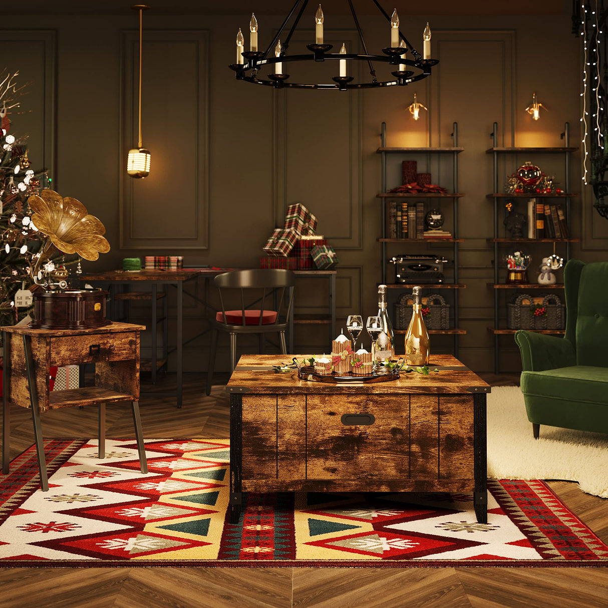 Bestier Farmhouse Coffee Table, Square Wood Center Table with Large Hidden Storage Compartment for Living Room, Rustic Cocktail Table with Hinged Lift Top for Home,Rustic Brown Bestier