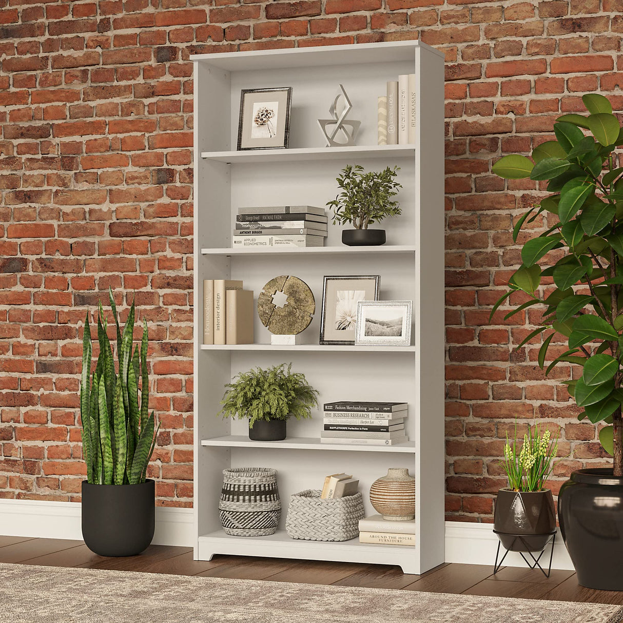 Bush Furniture Cabot Tall 5-Shelf Bookcase in White - Stylish Organizer for Home & Office Bush Business Furniture