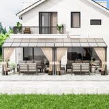 RTDTD 10' x 24' Gazebo，Hard Top Lean to Gazebo Wall Mount Heavy Hardtop Gazebo Outdoor Pergola with Curtains and Netting for Patio Garden Lawn Backyard Deck (Brown) RTDTD