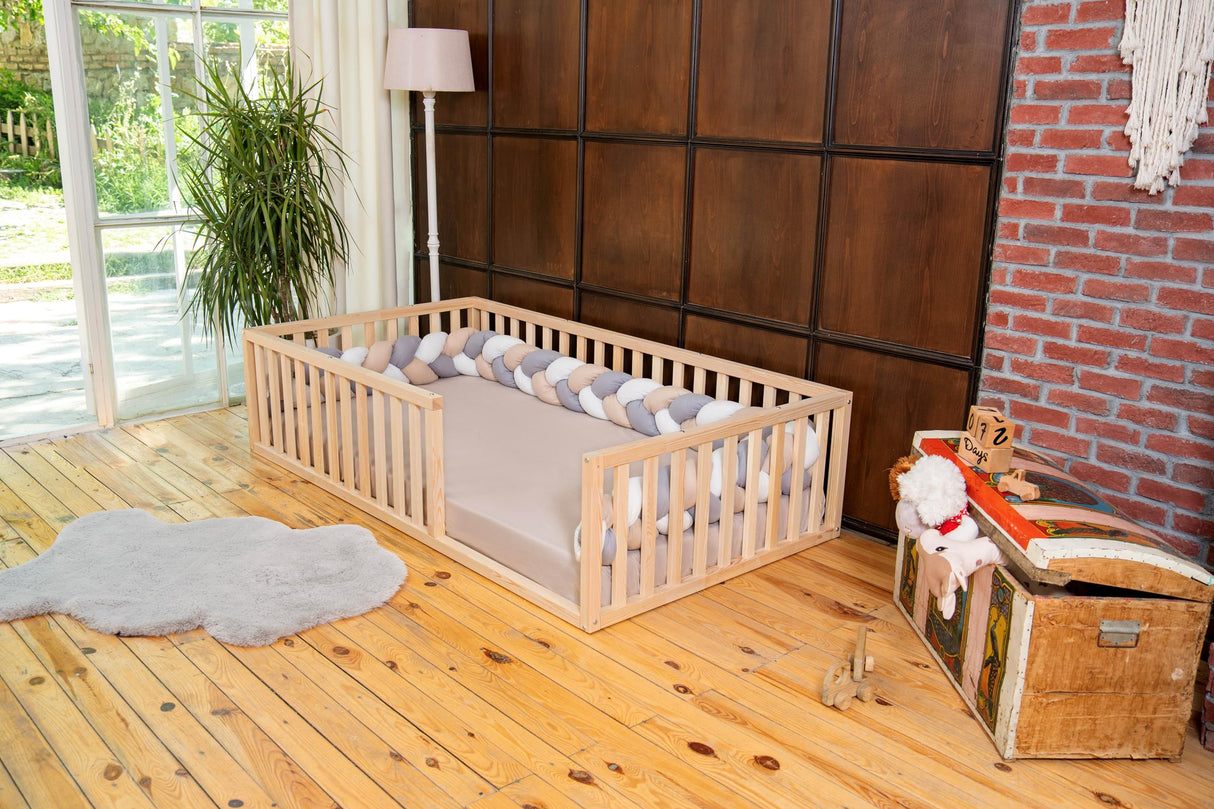 Montessori Floor Bed Small Size 52x27,5"/ Height 18.90'' | Pine Tree Toddler Bed Frame, Wood Bed Frame | Gift For Kids Room Decor (Small) Generic