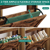 YITAHOME Shoe Storage Cabinet Entryway, 2 Flip Drawers Freestanding Organizer With Metal Legs, Narrow Storage Rack Cabinet, Rustic Brown YITAHOME