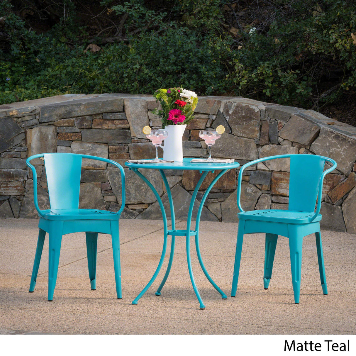 Christopher Knight Home Lourdes Iron Bistro Set, 3-Pcs Set, Matte Teal Christopher Knight Home