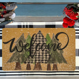 UTOWO Winter Xmas Welcome-Doormat Non-Slip Front-Door-Mats - Plaid Pine-Tree Snow Entrance Mat Porch Home Christmas Decor 17x29in UTOWO