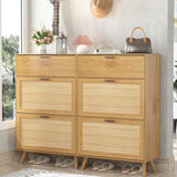 TOLEAD Rattan Shoe Storage Cabinet, Freestanding Shoe Rack Cabinet with 2 Flip Drawers & Wood Legs, Slim Shoe Organizer Cabinet for Entryway TOLEAD