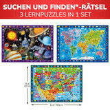 QUOKKA 100 Piece Puzzles for Kids Ages 4-6 – 3 Pack Floor Puzzles for Kids 8-10 Year Old – Learning Games World Map & Space 5-7 – United States Educational Puzzles for Toddlers 3-5 QUOKKA