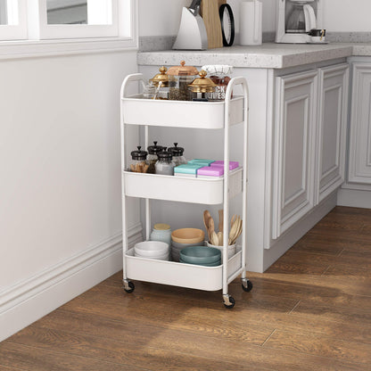 MAX Houser 3-Tier Rolling Utility Cart with Caster Wheels,Easy Assembly, for Kitchen, Bathroom (White)