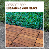 10 pcs Premium Acacia Wood Interlocking Decking Tiles – 12x12x0.9in Weatherproof Patio Flooring Outdoor – Interlocking Deck Tiles for Balcony, Backyar & Poolside, All-Weather Use (Golden Teak Finish) GREEN ALLUVIUM