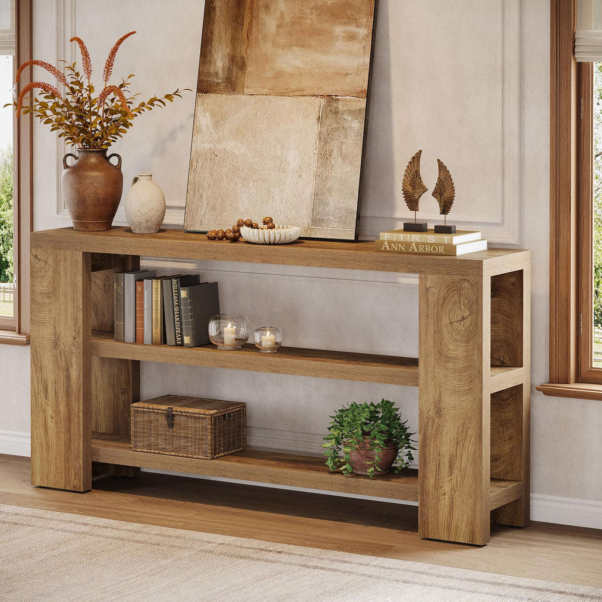 Tribesigns 70.9-Inch Extra Long Console Table with Storage, Narrow Wooden Sofa Table Behind The Couch, Farmhouse 3-Tier Entry Foyer Table for Entryway, Living Room, Hallway Tribesigns