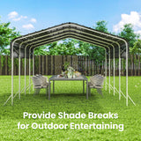 Heavy Duty Metal Carport, Reinforced Frame and Roof for All-Weather, Outdoor Galvanized Car Port with Enhanced Base for Car, Boats (Gray, 12x20 FT) Ironovacage