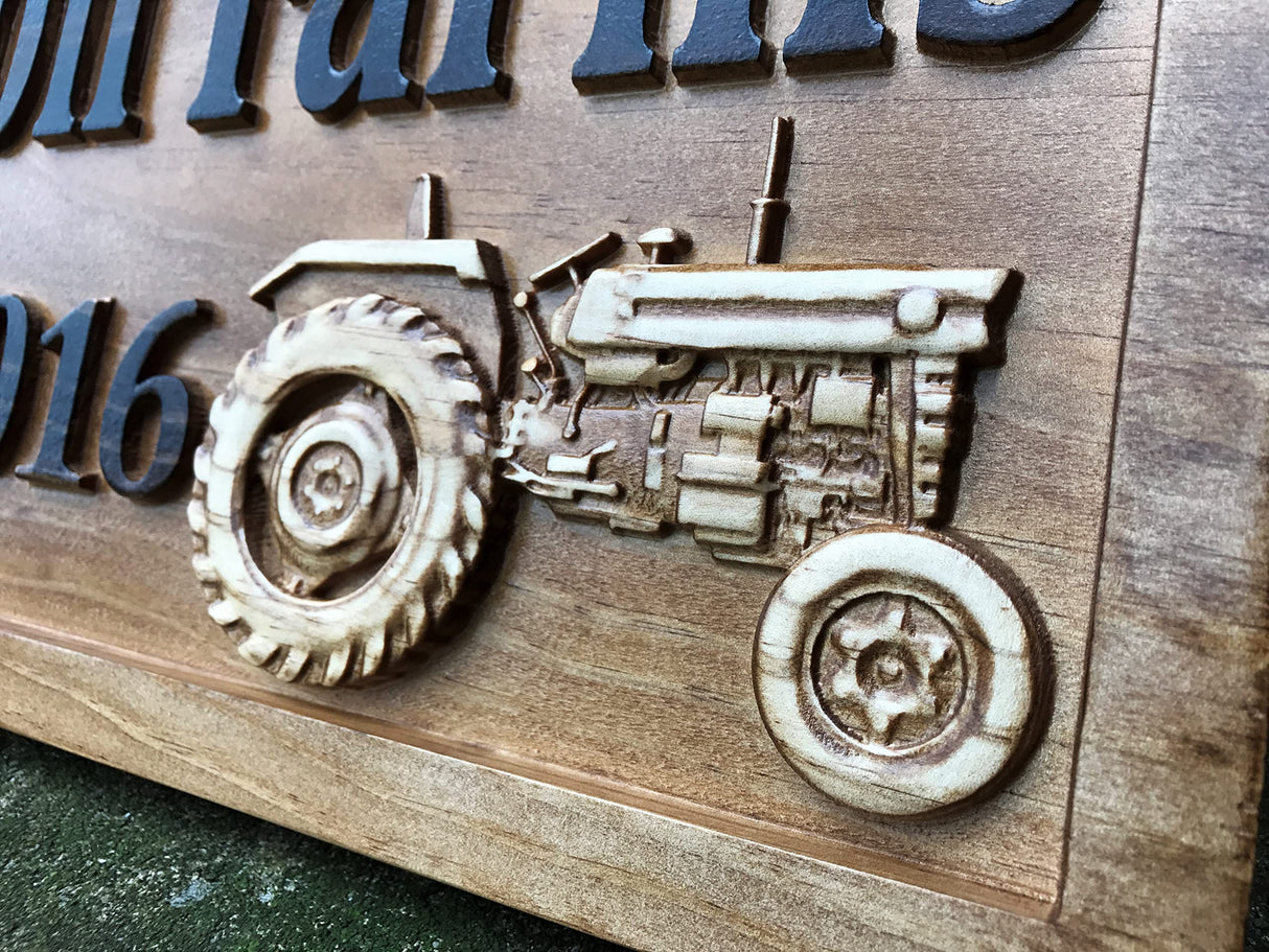 Custom Farm Sign | Personalized Tractor Decor | Wooden Farmer Gift | Wood Wall Family Name Sign | Established Tractor Sign | Carved Farmhouse Sign | Ranch Decor | Outdoor Ranch Sign 3D Woodworker