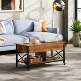 WLIVE Lift Top Coffee Table for Living Room, Coffee Table with Storage, Hidden Compartment and Metal Frame, Central Table with 4 Casters for Reception Room, Rustic Brown WLIVE