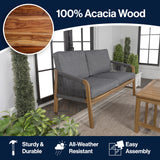 JONATHAN Y SFB1001C Arwen Modern Bohemian Roped Acacia Wood Outdoor Loveseat with Cushions Coastal, Contemporary, Transitional, Rustic for Backyard, Patio, Porch, Gray/Teak Brown JONATHAN Y