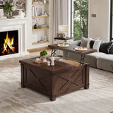 EnHomee 35.7" W Farmhouse Coffee Table with Storage, Large Square Coffee Table for Living Room, Wood Coffee Table with Flip-Top Lids, Coffee Tables with Hinged Lift Top, Brown EnHomee