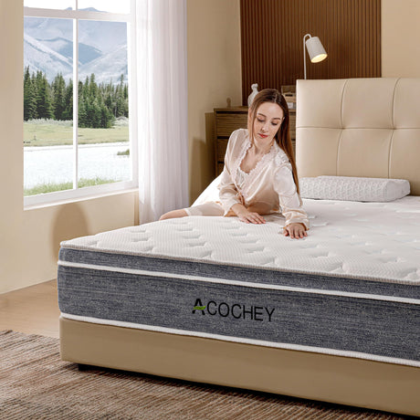 Acochey 12 Inch Full Mattress Memory Foam and Spring Hybrid Mattresses,Medium Firm Feel Grey Mattress in a Box,Quality Comfort and Adaptive Support Breathable Cooling Full Mattresses. Acochey