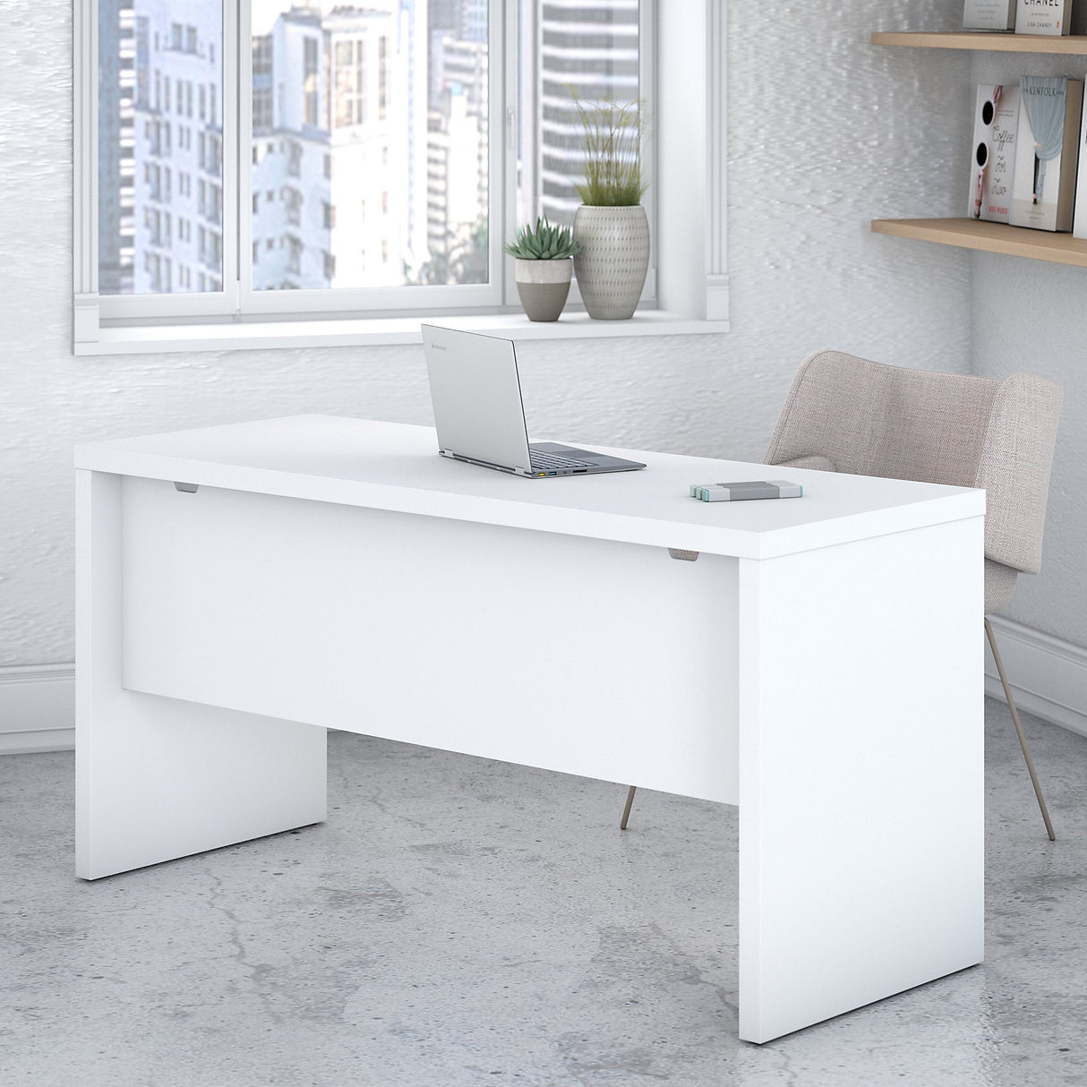 Bush Business Furniture Echo Collection Computer Desk for Home Office with Quick-to-Assemble Hardware, 60W, Pure White Bush Business Furniture