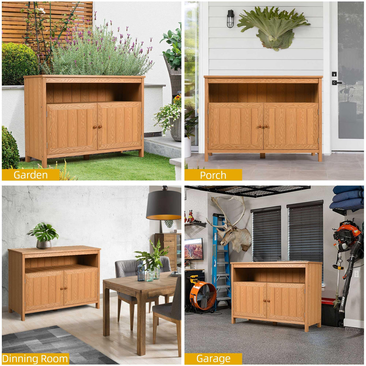 DWVO Poly Lumber Outdoor Sideboard, Patio Bar Table with Storage and Shelves, Weather Resistant Storage Cabinet for Outdoor, Pool and Garden - Brown DWVO