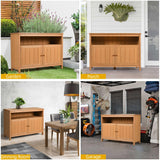 DWVO Poly Lumber Outdoor Sideboard, Patio Bar Table with Storage and Shelves, Weather Resistant Storage Cabinet for Outdoor, Pool and Garden - Brown DWVO