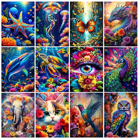 12 Pk Diamond Painting Kits for Adults,Bulk Diamond Art Kits Gem Art for Adults Multiple Pack,DIY Full Drill Animal Diamond Art Packs Bundles for Beginners, Home Wall Decor 12 x 16 Inch TYPE2 GREENCRUISE