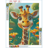 GDYEEH DIY Giraffe 5D Diamond Art Painting Kit, Flowers Full Round Drill Sparkling Diamond Painting Picture, Cartoon Diamond Painting Art Craft Kits for Adults Beginners, Home Wall Decor 12x16inch GDYEEH
